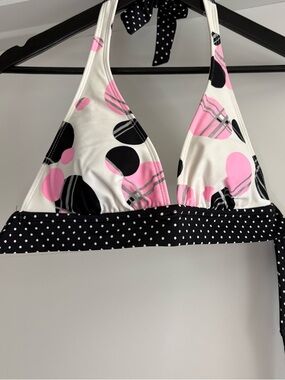 First Kiss Y2K Pink & Black Polka Dot Triangle Bikini Top